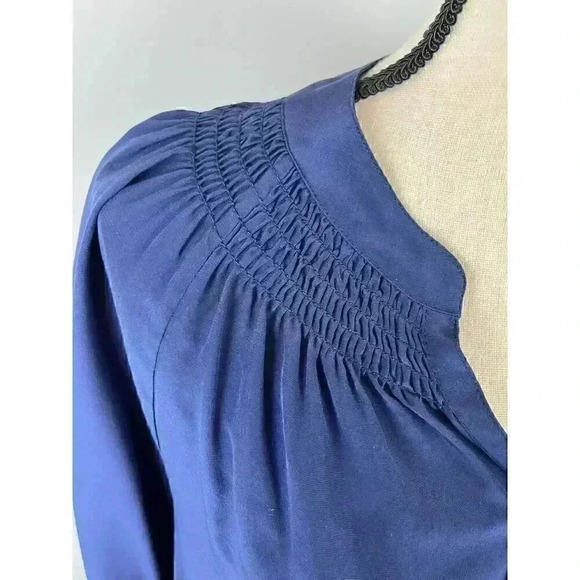 Lilly Pulitzer Women's 100% Silk Blouse Navy Blue Long Sleeve Cinched Detail M - Picture 3 of 12